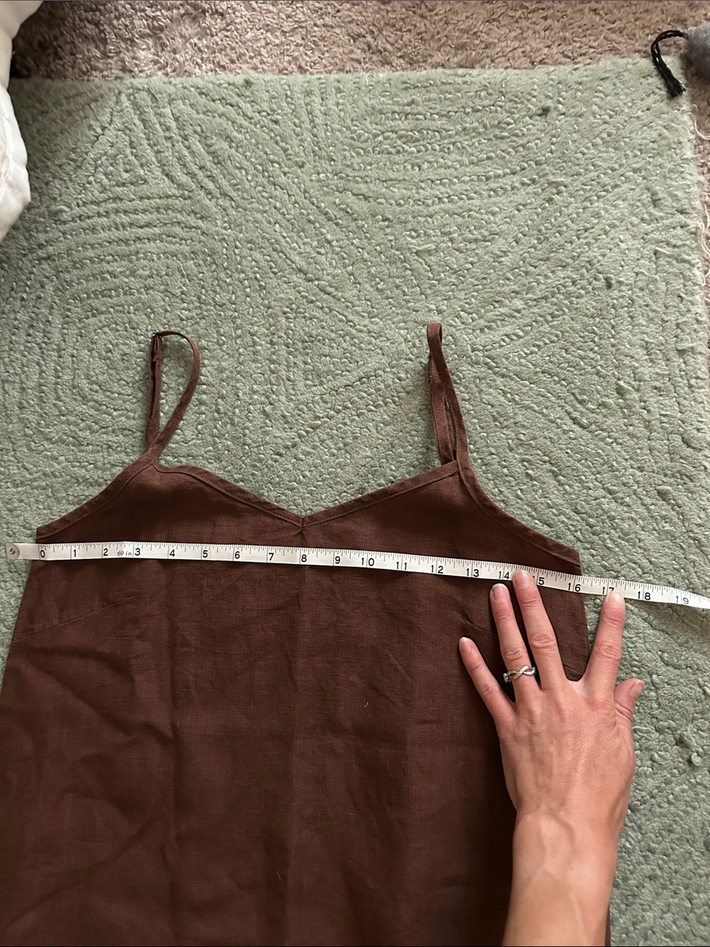 Brown Linen Slip Dress with Adjustable Straps - Picture 3 of 4
